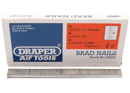 Draper Brad Nails, 10mm (Pack of 5000) 59822 Draper - Town Tools 