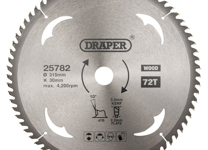 Draper TCT Circular Saw Blade for Wood, 315 x 30mm, 72T 25782 Draper - Town Tools 