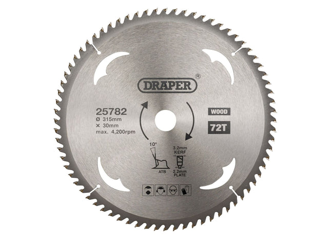 Draper TCT Circular Saw Blade for Wood, 315 x 30mm, 72T 25782 Draper - Town Tools 
