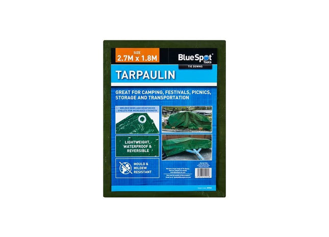 Bluespot Tools Green Tarpaulin 2.7 x 1.8m BlueSpot Tools - RockBottom Northampton