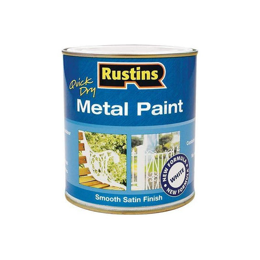 Rustins Quick Drying Metal Paint Smooth Satin White 250ml Rustins - RockBottom Nothampton