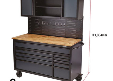 Draper BUNKER Roller Workstation with Workbench, 10 Drawer, 56", Grey Draper - Town Tools 