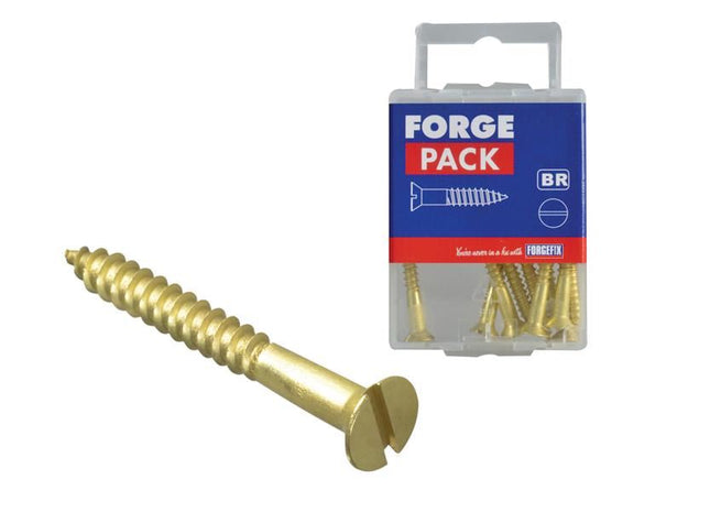 ForgeFix Wood Screw Slotted CSK Brass 1.1/2in x 8 ForgePack 10 ForgeFix - RockBottom Northampton