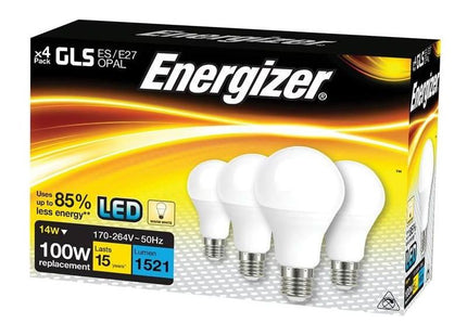 Energizer® LED ES (E27) Opal GLS Non-Dimmable Bulb, Warm White 1521 lm 13.2W (Pack 4) Energizer® - RockBottom Northamptin