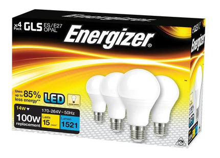 Energizer® LED ES (E27) Opal GLS Non-Dimmable Bulb, Warm White 1521 lm 13.2W (Pack 4) Energizer® - RockBottom Northamptin