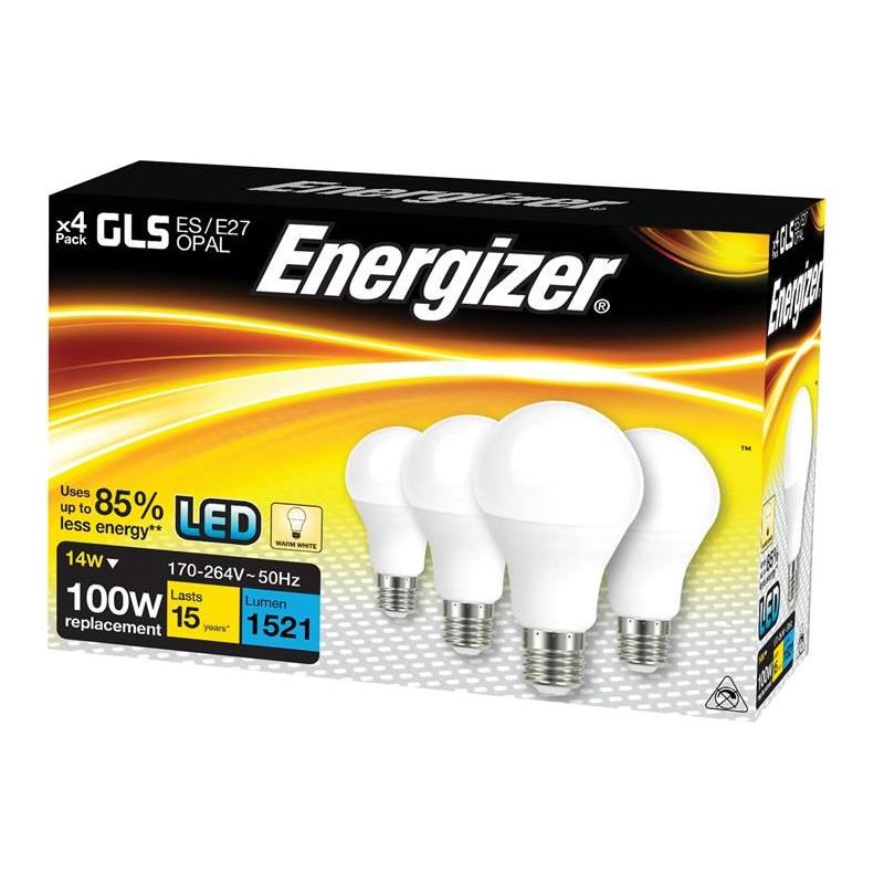 Energizer® LED ES (E27) Opal GLS Non-Dimmable Bulb, Warm White 1521 lm 13.2W (Pack 4) Energizer® - RockBottom Northamptin