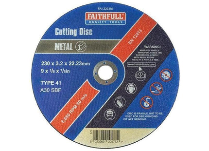 Faithfull Metal Cut Off Disc 230 x 3.2 x 22.23mm Faithfull - RockBottom Northampton