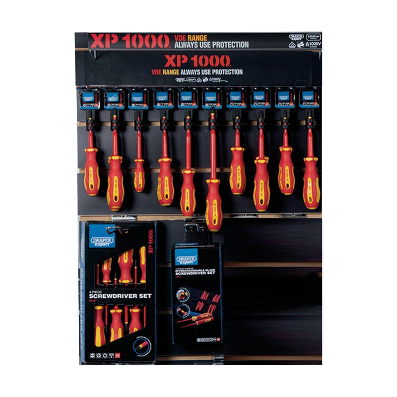 XP1000 VDE Slimline Screwdriver Profile for Slat Wall and Toolbar (34 Piece) Draper - Town Tools