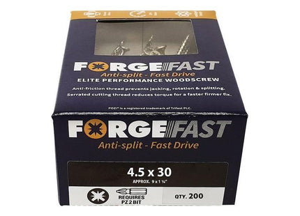Forgefix ForgeFast Pozi Compatible Elite Performance Wood Screw ZY 4.5 x 30mm Box 200 ForgeFix - RockBottom Northampton