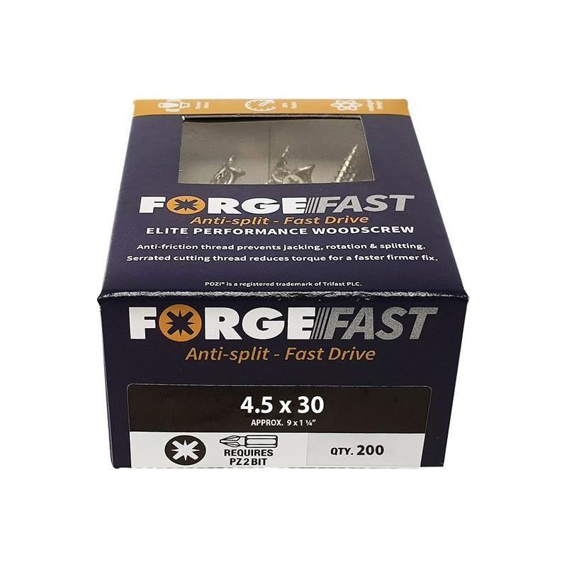 Forgefix ForgeFast Pozi Compatible Elite Performance Wood Screw ZY 4.5 x 30mm Box 200 ForgeFix - RockBottom Northampton