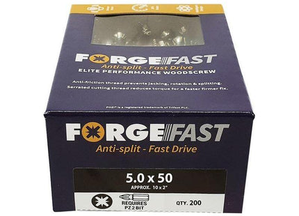 Forgefix ForgeFast Pozi Compatible Elite Performance Wood Screw ZY 5.0 x 50mm Box 200 ForgeFix - RockBottom Northampton