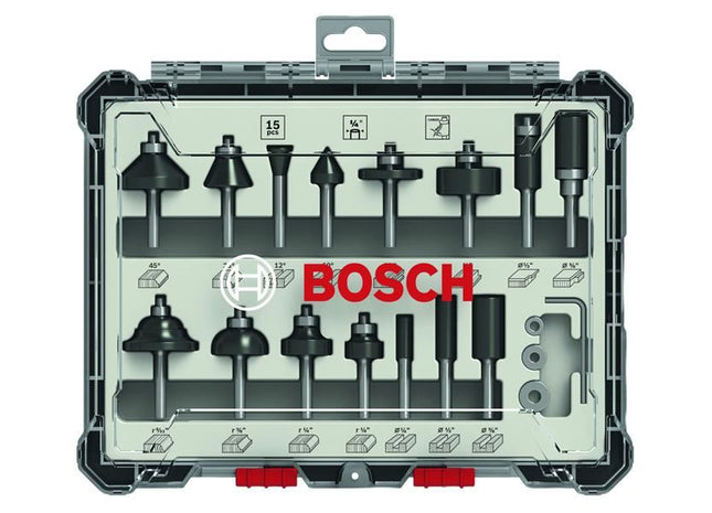 Bosch Powertool Accessories PRO Router Bit Mixed Set, 15 Piece Bosch Powertool Accessories - RockBottom Northampton