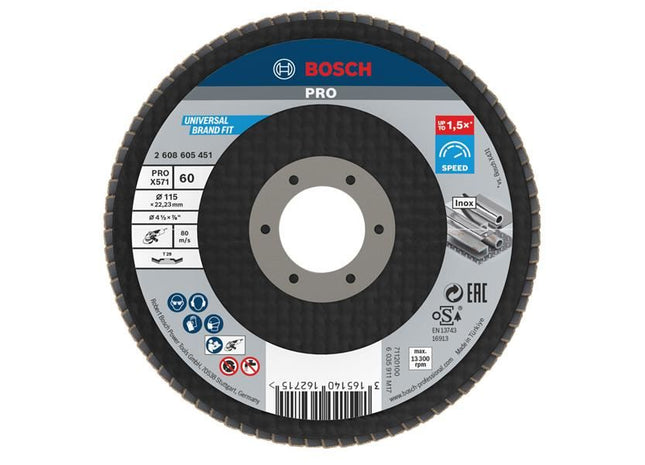 Bosch Powertool Accessories PRO X571 Flap Disc, Angled 115 x 22.23 x G60 Bosch Powertool Accessories - RockBottom Northampton