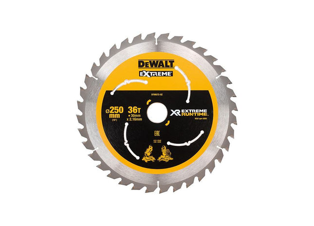 Dewalt Power Tools Extreme Runtime FlexVolt Mitre Saw Blade 250 x 30mm x 36T DeWALT Power Tools - RockBottom Northampton