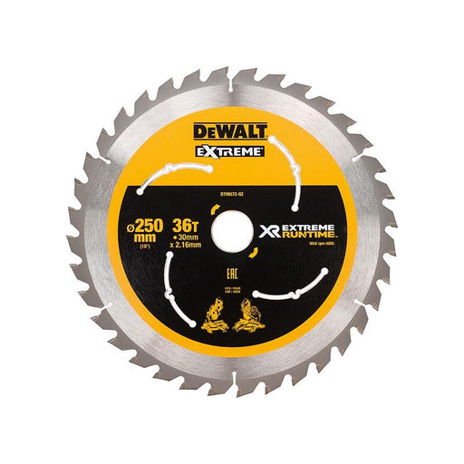 Dewalt Power Tools Extreme Runtime FlexVolt Mitre Saw Blade 250 x 30mm x 36T DeWALT Power Tools - RockBottom Northampton