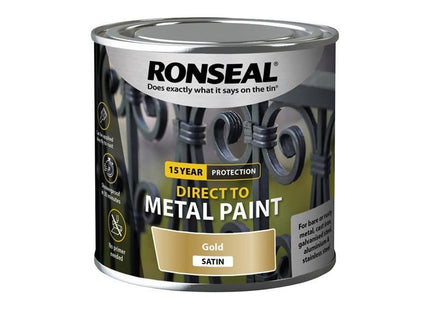 Ronseal Direct to Metal Paint Gold Satin 250ml Ronseal - RockBottom Nothampton