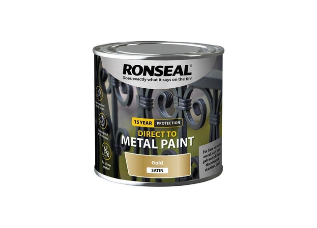 Ronseal Direct to Metal Paint Gold Satin 250ml Ronseal - RockBottom Nothampton