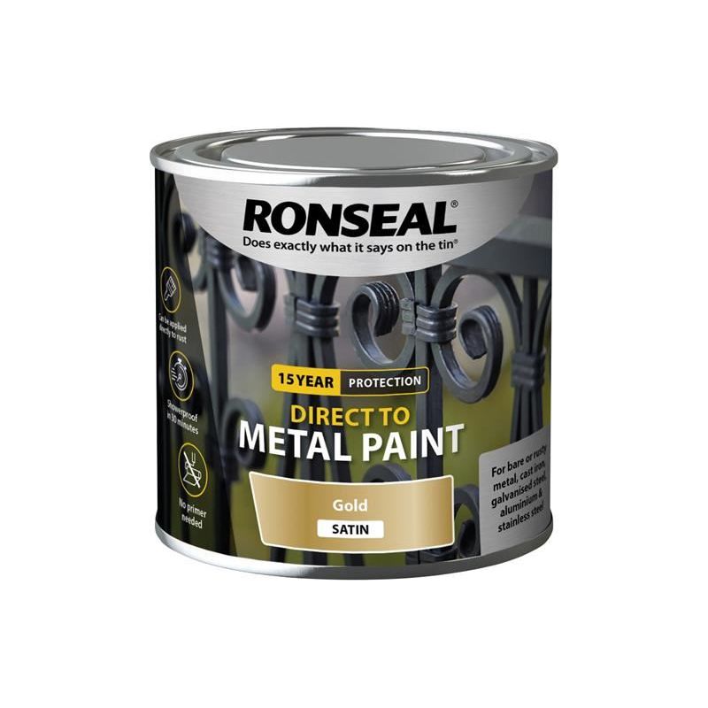 Ronseal Direct to Metal Paint Gold Satin 250ml Ronseal - RockBottom Nothampton