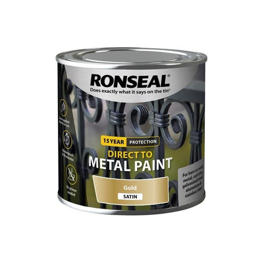 Ronseal Direct to Metal Paint Gold Satin 250ml Ronseal - RockBottom Nothampton