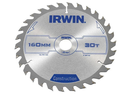 Irwin® Construction Circular Saw Blade 160 x 20mm x 30T ATB IRWIN® - RockBottom Northampton