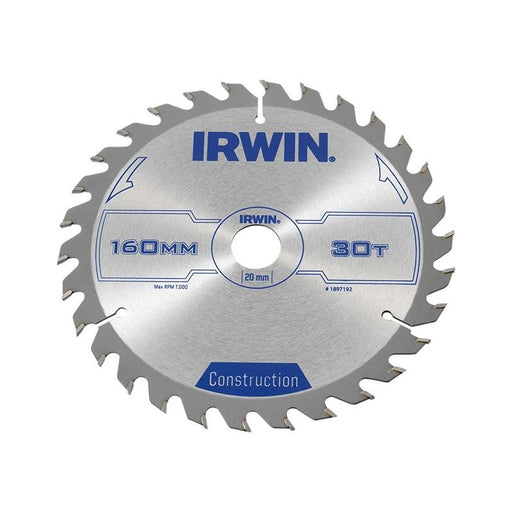 Irwin® Construction Circular Saw Blade 160 x 20mm x 30T ATB IRWIN® - RockBottom Northampton