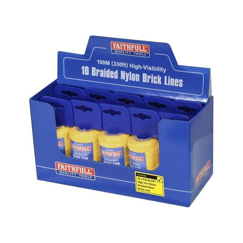 Faithfull Hi-Vis Nylon Brick Line 100m (330ft) Yellow Faithfull - RockBottom Northampton