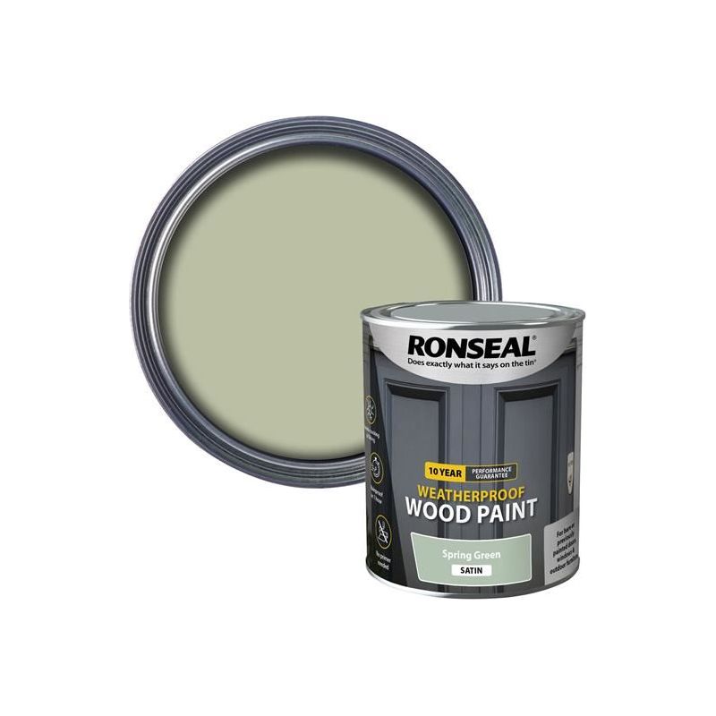 Ronseal 10 Year Weatherproof Wood Paint Spring Green Satin 750ml Ronseal - RockBottom Nothampton