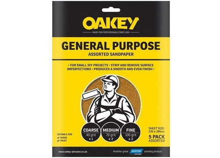 Oakey Glasspaper Sanding Sheets 230 x 280mm Medium 80G (5) Oakey - RockBottom Nothampton
