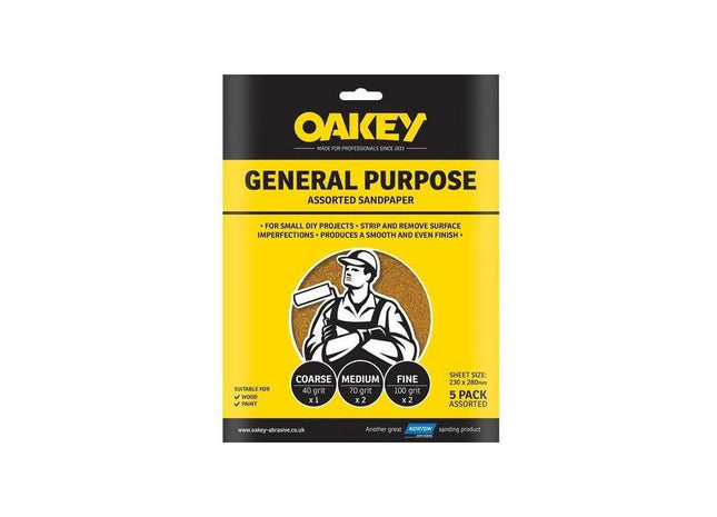 Oakey Glasspaper Sanding Sheets 230 x 280mm Medium 80G (5) Oakey - RockBottom Nothampton