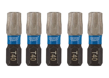 Draper Expert TX-STAR Impact Screwdriver Bits, T40 x 25mm, 1/4" Hex (Pack of 5) Draper - Town Tools 