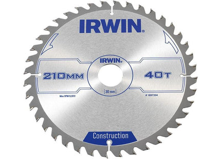Irwin® Construction Circular Saw Blade 210 x 30mm x 40T ATB IRWIN® - RockBottom Northampton