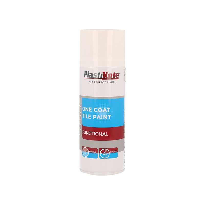 Plastikote Trade One Coat Spray Tile Paint Gloss White 400ml PlastiKote - RockBottom Nothampton