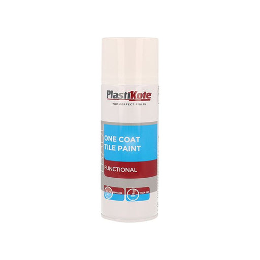 Plastikote Trade One Coat Spray Tile Paint Gloss White 400ml PlastiKote - RockBottom Nothampton