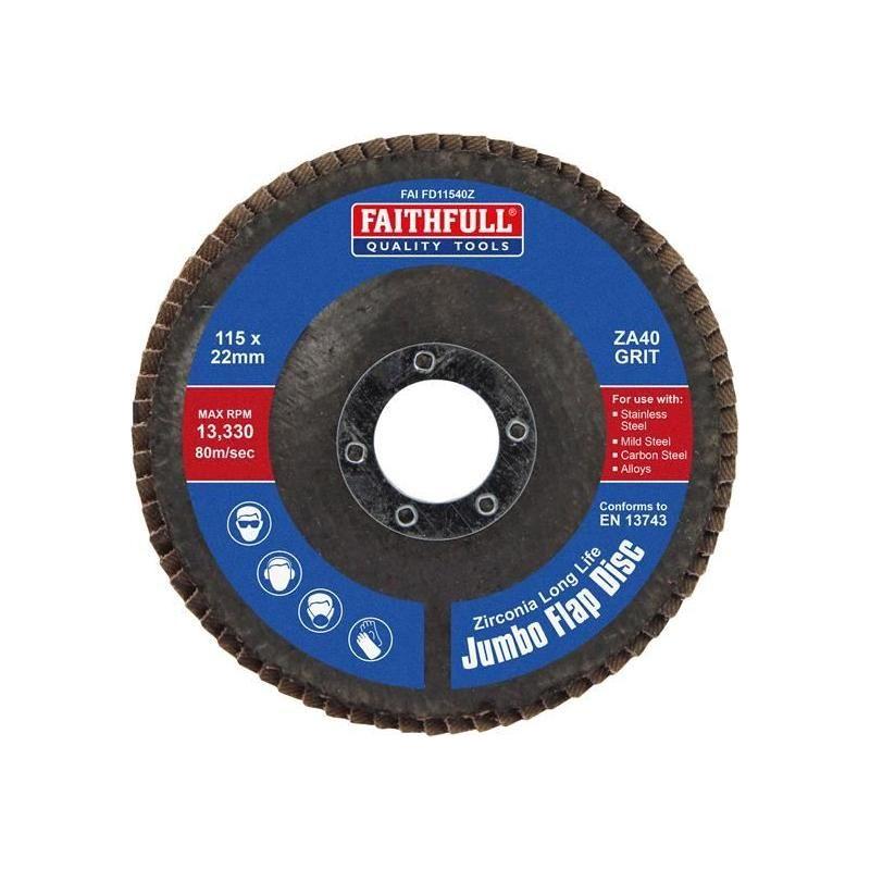 Faithfull Zirconia Abrasive Jumbo Flap Disc A40 115mm Faithfull - RockBottom Northampton