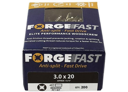 Forgefix ForgeFast Pozi Compatible Elite Performance Wood Screw ZY 3.0 x 20mm Box 200 ForgeFix - RockBottom Northampton