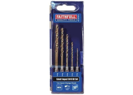 Faithfull HSSE M35 Cobalt Quick-Change Impact Drill Bit Set, 5 Piece Faithfull - RockBottom Northampton