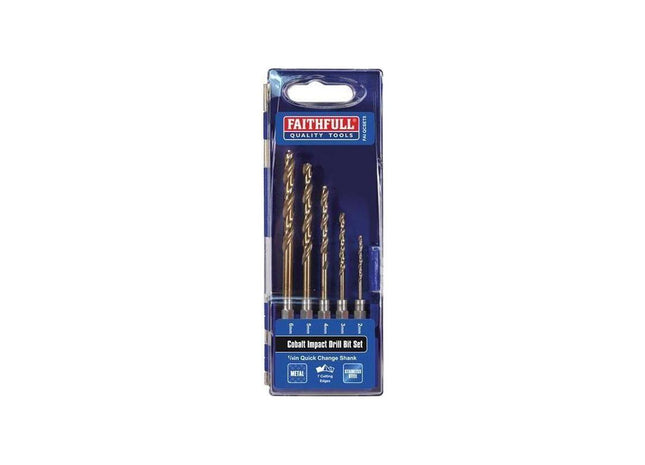 Faithfull HSSE M35 Cobalt Quick-Change Impact Drill Bit Set, 5 Piece Faithfull - RockBottom Northampton