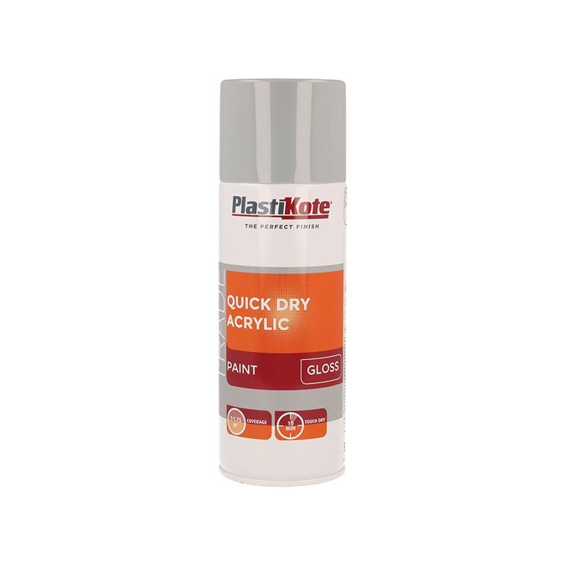 Plastikote Trade Quick Dry Acrylic Spray Paint Gloss Grey 400ml PlastiKote - RockBottom Nothampton