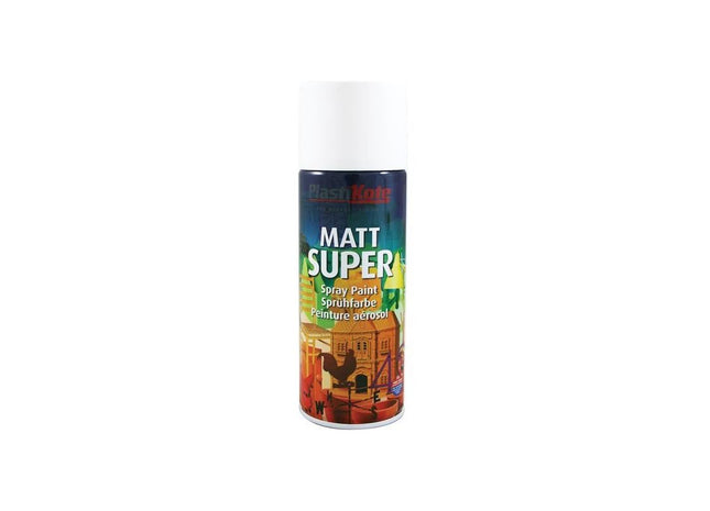 Plastikote Super Spray Matt White RAL 9016 400ml PlastiKote - RockBottom Nothampton