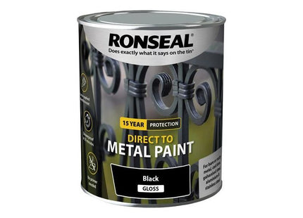 Ronseal Direct to Metal Paint Black Gloss 750ml Ronseal - RockBottom Nothampton