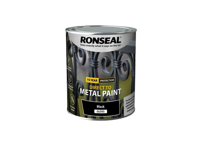 Ronseal Direct to Metal Paint Black Gloss 750ml Ronseal - RockBottom Nothampton