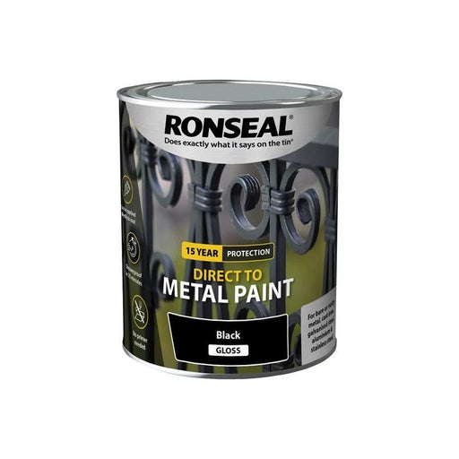 Ronseal Direct to Metal Paint Black Gloss 750ml Ronseal - RockBottom Nothampton