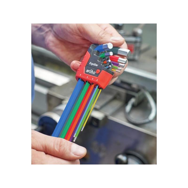Wiha ErgoStar Colour Hex Ball End L-key Set, 9 Piece Wiha - RockBottom Northampton