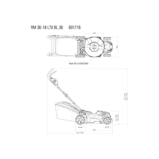 Metabo RM 36-18 LTX BL 36 Lawn Mower 18V Bare Unit Metabo - RockBottom Northampton