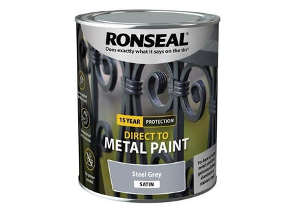 Ronseal Direct to Metal Paint Steel Grey Satin 750ml Ronseal - RockBottom Nothampton