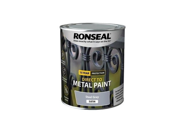 Ronseal Direct to Metal Paint Steel Grey Satin 750ml Ronseal - RockBottom Nothampton