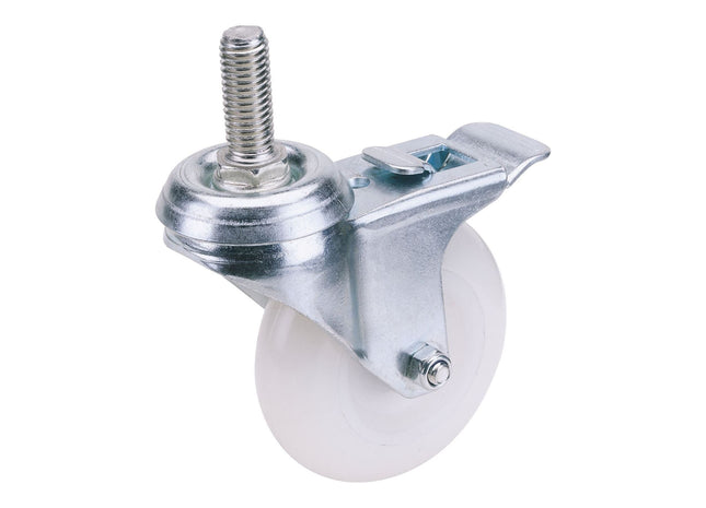 Draper Swivel Bolt Fixing Nylon Wheel with Brake, 75mm Diameter, S.W.L. 70kg Draper - Town Tools 