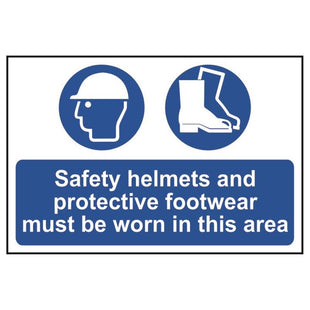 Scan Safety Helmets & Footwear To Be Worn - PVC Sign 600 x 400mm Scan - RockBottom Nothampton