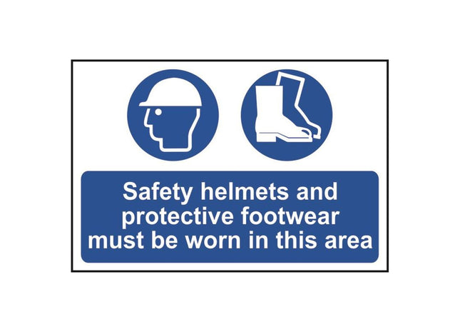 Scan Safety Helmets & Footwear To Be Worn - PVC Sign 600 x 400mm Scan - RockBottom Nothampton