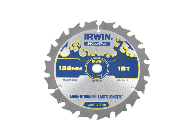 Irwin® Weldtec Cordless Circular Saw Blade 136 x 10mm x 18T ATB IRWIN® - RockBottom Northampton